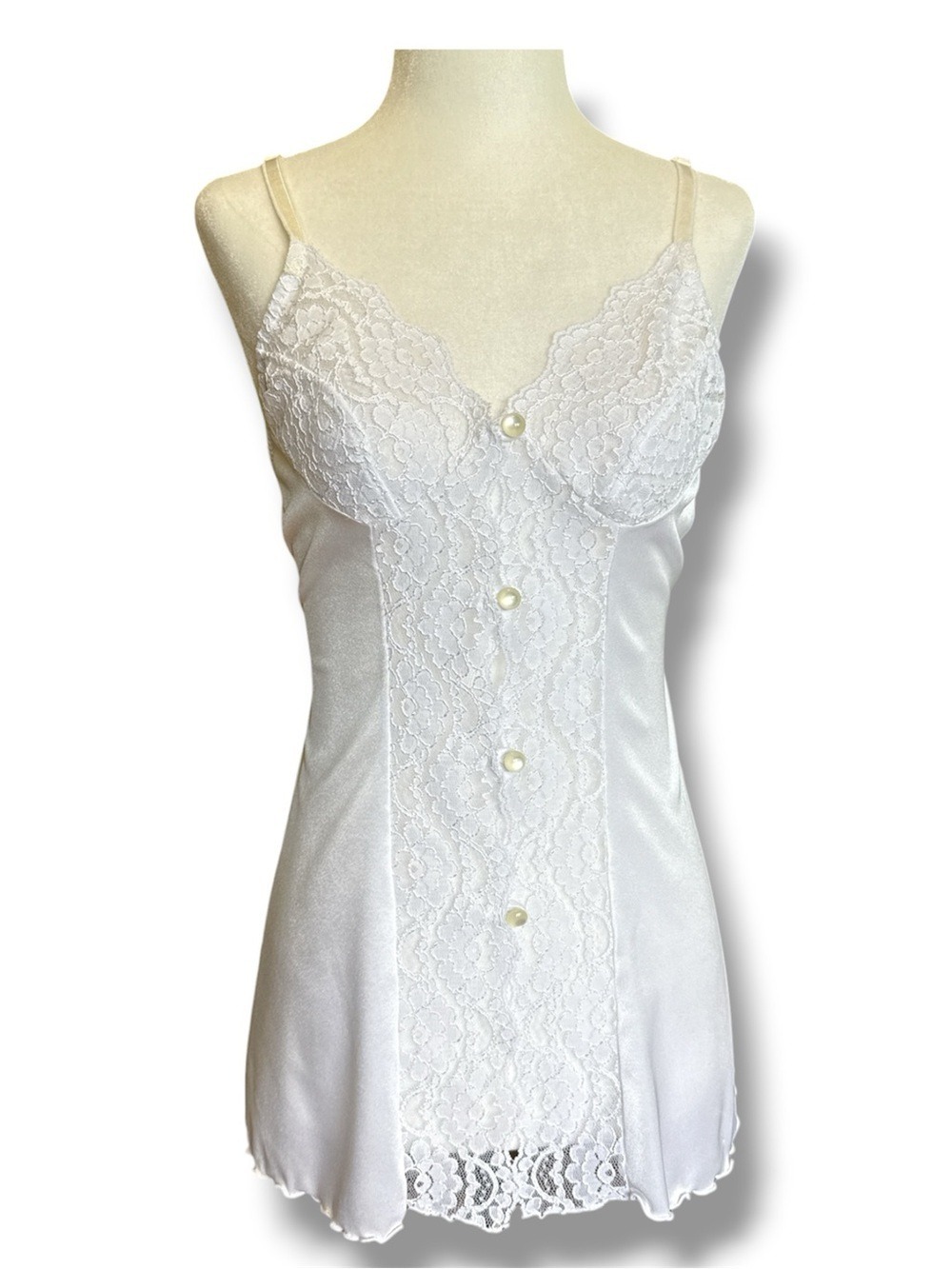 Belimage Vintage Satin and Lace Lingerie Top White Size Large Made in Canada
